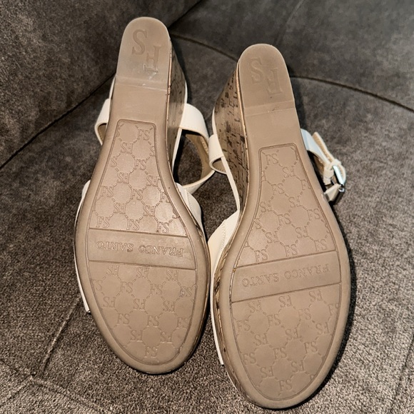 Franco Sarto Leather Cream Color Wedge Cork Sandals Size 7 - Picture 6 of 6
